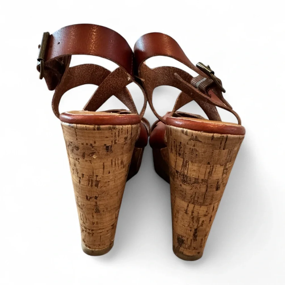 Mossimo Supply Co Brown Strappy Platform Wedge Sandals Size 11 Boho Cork Heel
